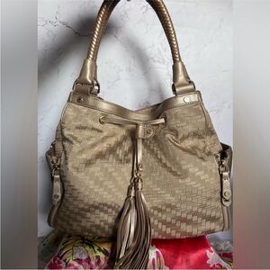 Cole Haan Gold Hobo Bag w/ Braided Handles & Tassel‎ Accents
